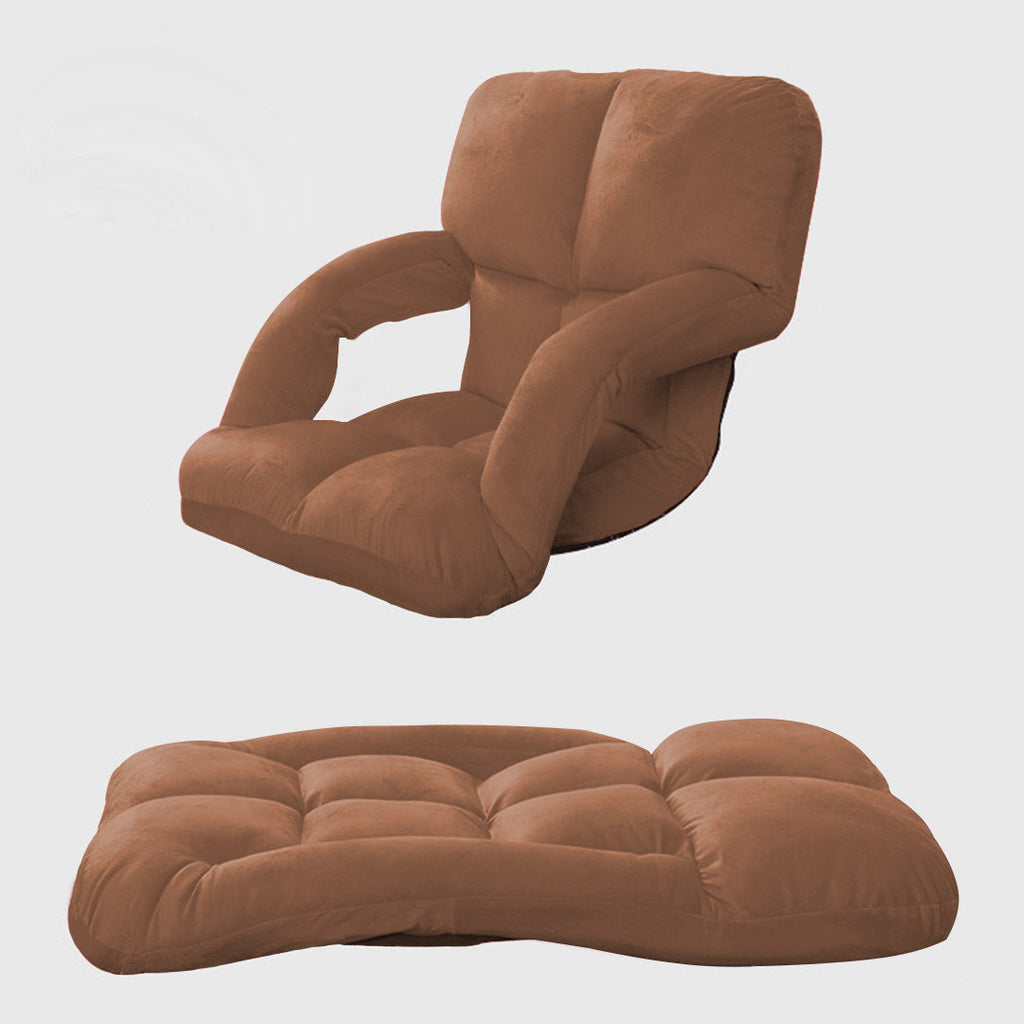 Coffee brown SOGA foldable floor lounge chair with armrests and plush flannel fabric — view 4