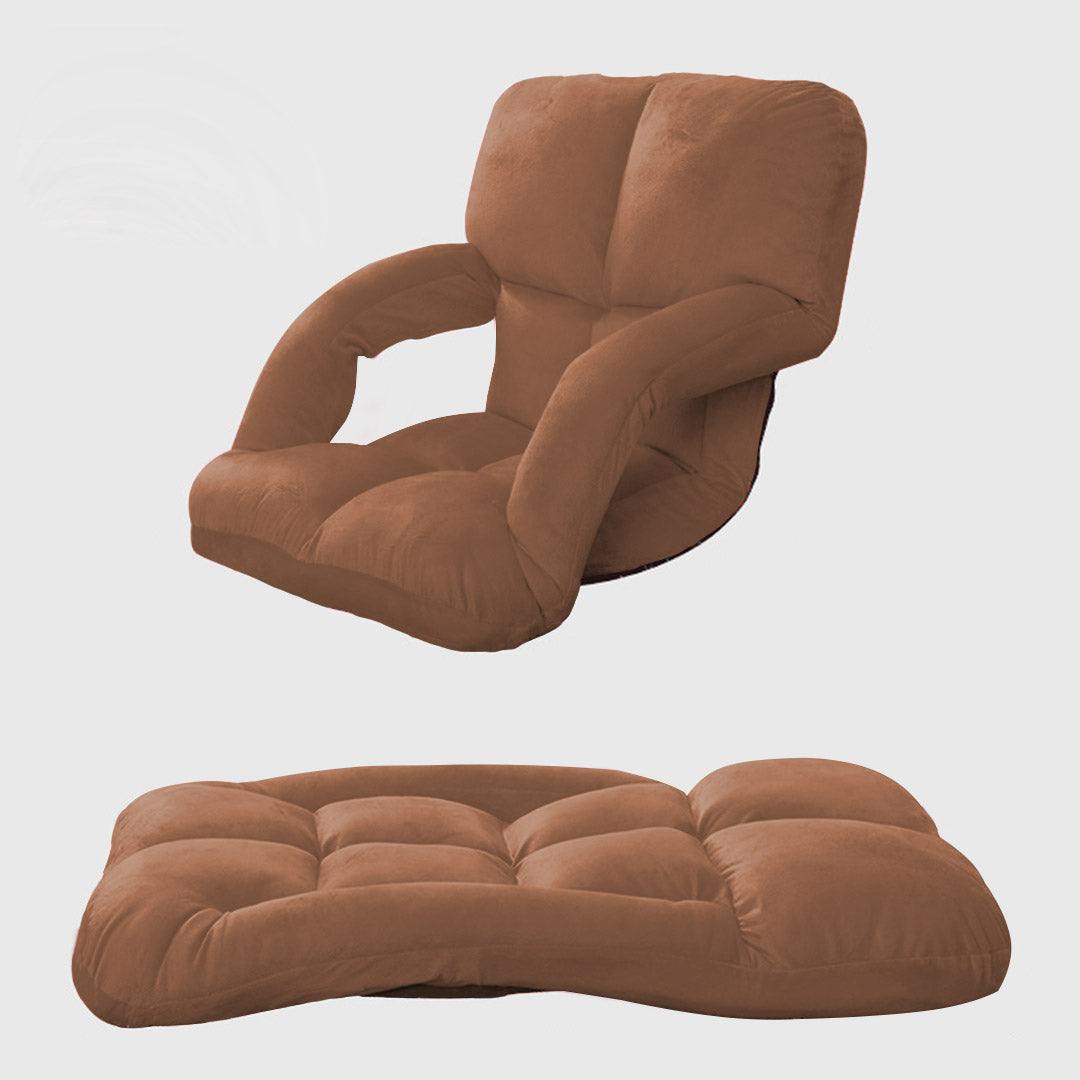 Coffee brown SOGA foldable floor lounge chair with armrests and plush flannel fabric — view 4