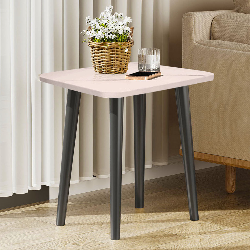 Modern white stone-patterned side table with black pine wood legs for contemporary living room decor — view 4
