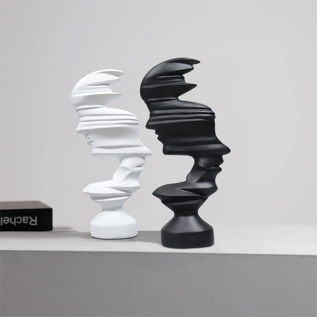 Matte black dual-face abstract resin sculpture standing 44cm tall for modern home decor — view 4