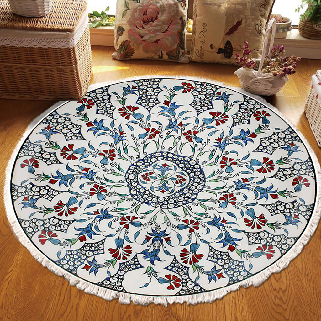 Vibrant 120cm round area rug with multicolor mandala pattern, plush polyester pile, and anti-slip backing — view 4