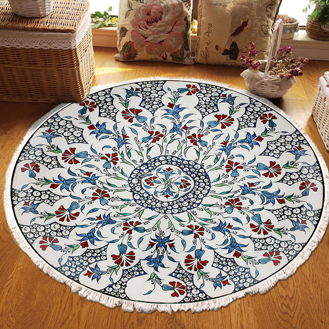 Vibrant 120cm round area rug with multicolor mandala pattern, plush polyester pile, and anti-slip backing — view 4