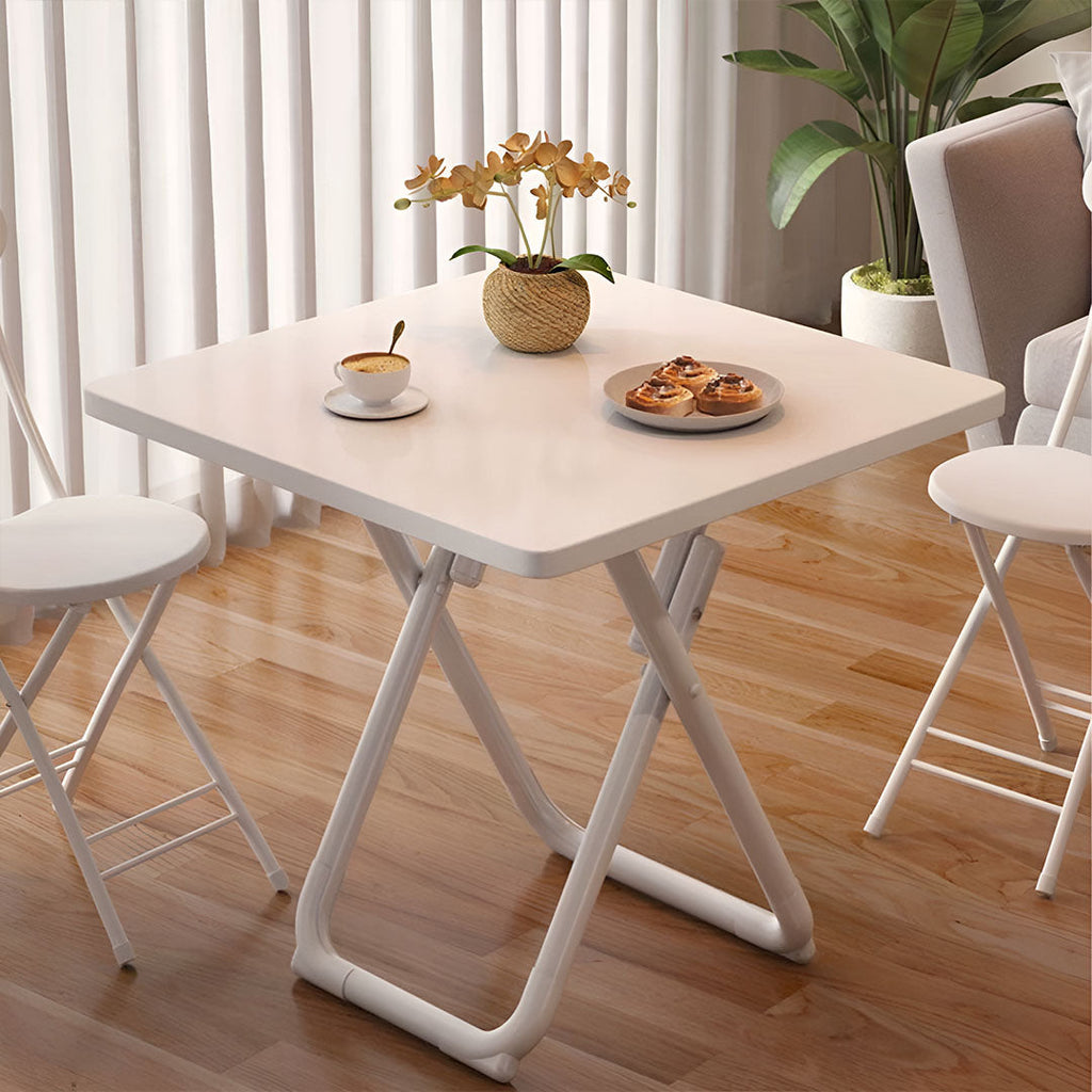 Modern minimalist 80cm white square table with matching white wooden legs for dining or office use — view 4