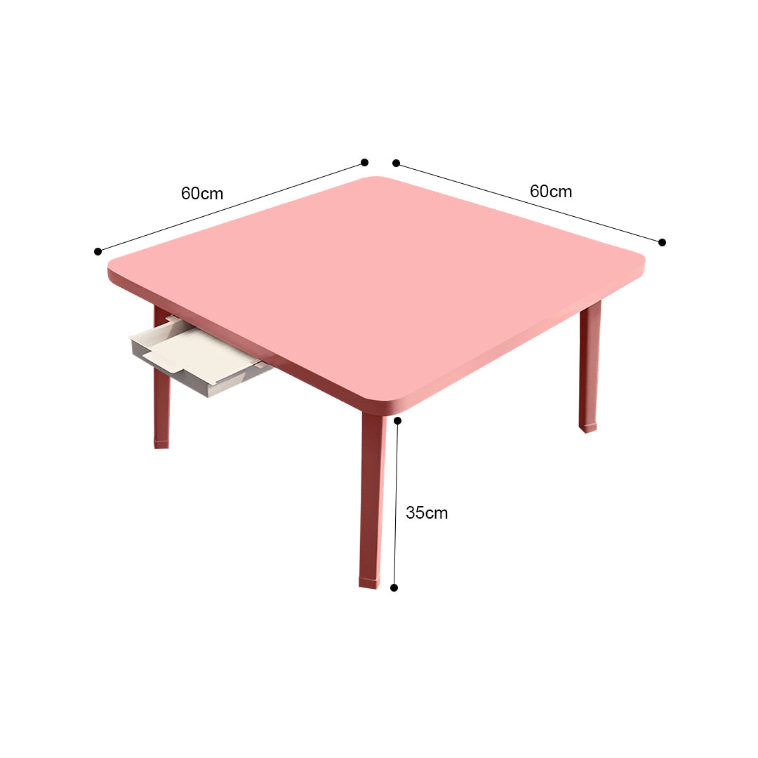 Set of two pink portable square floor tables with metal frames and built-in mini drawers — view 4