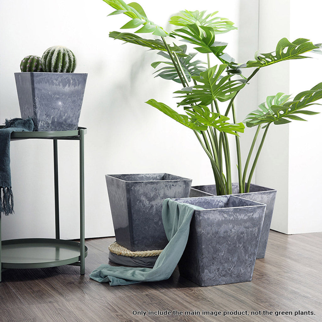 Weathered grey concrete look square resin indoor planter pot for home and office decor — view 4