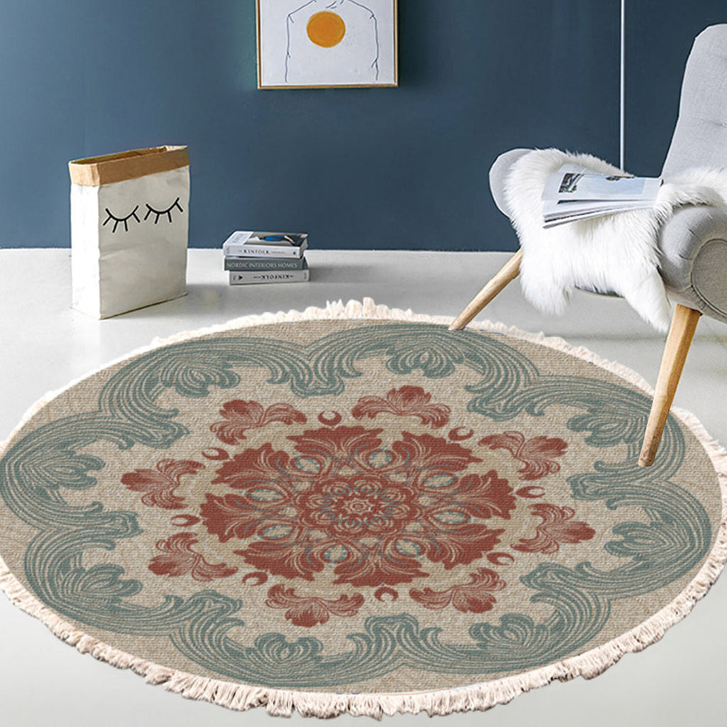 90cm round area rug with a mesmerizing multicolor mandala bohemian design and anti-slip backing — view 4