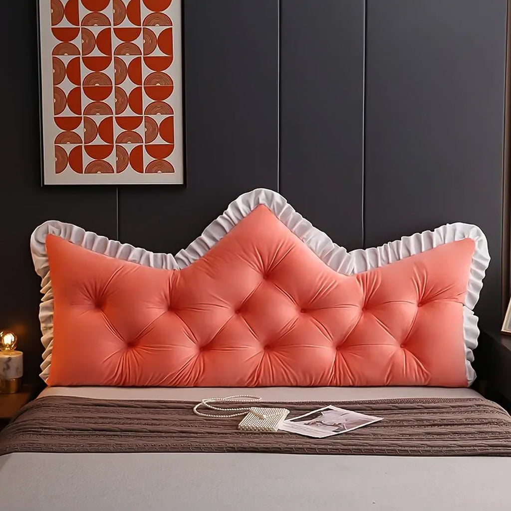 Pink crown headboard cushion with tufted design, plush filling, and soft polyester fabric for beds — view 4