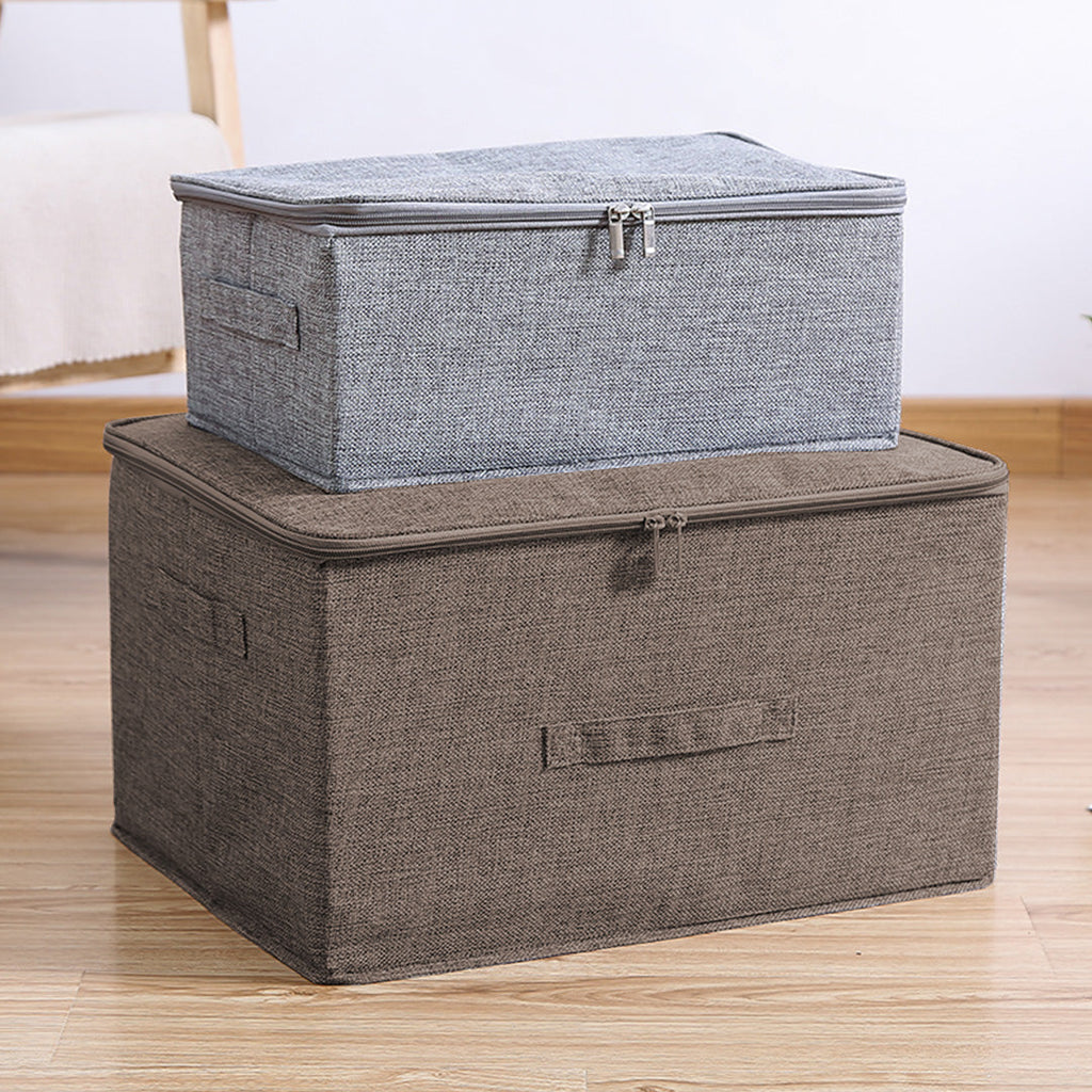 Coffee brown large double zipper storage box foldable clothes basket with reinforced handles — view 4