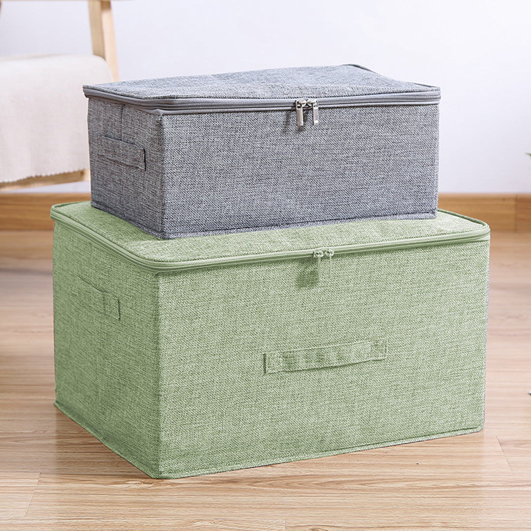 Large green foldable storage box with double zipper and reinforced handles for home organization — view 4