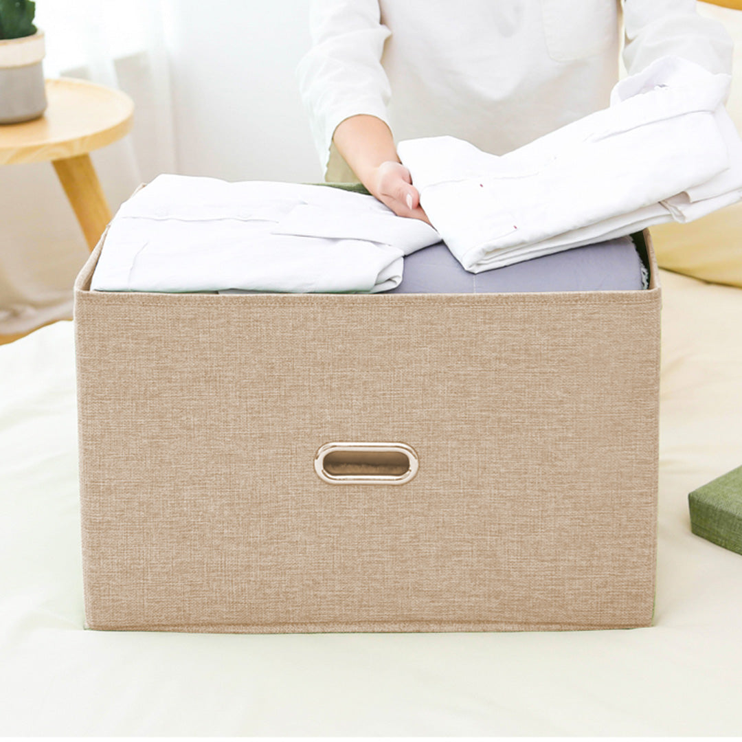 Beige foldable canvas storage box with reinforced handles perfect for stylish home and closet organization — view 4