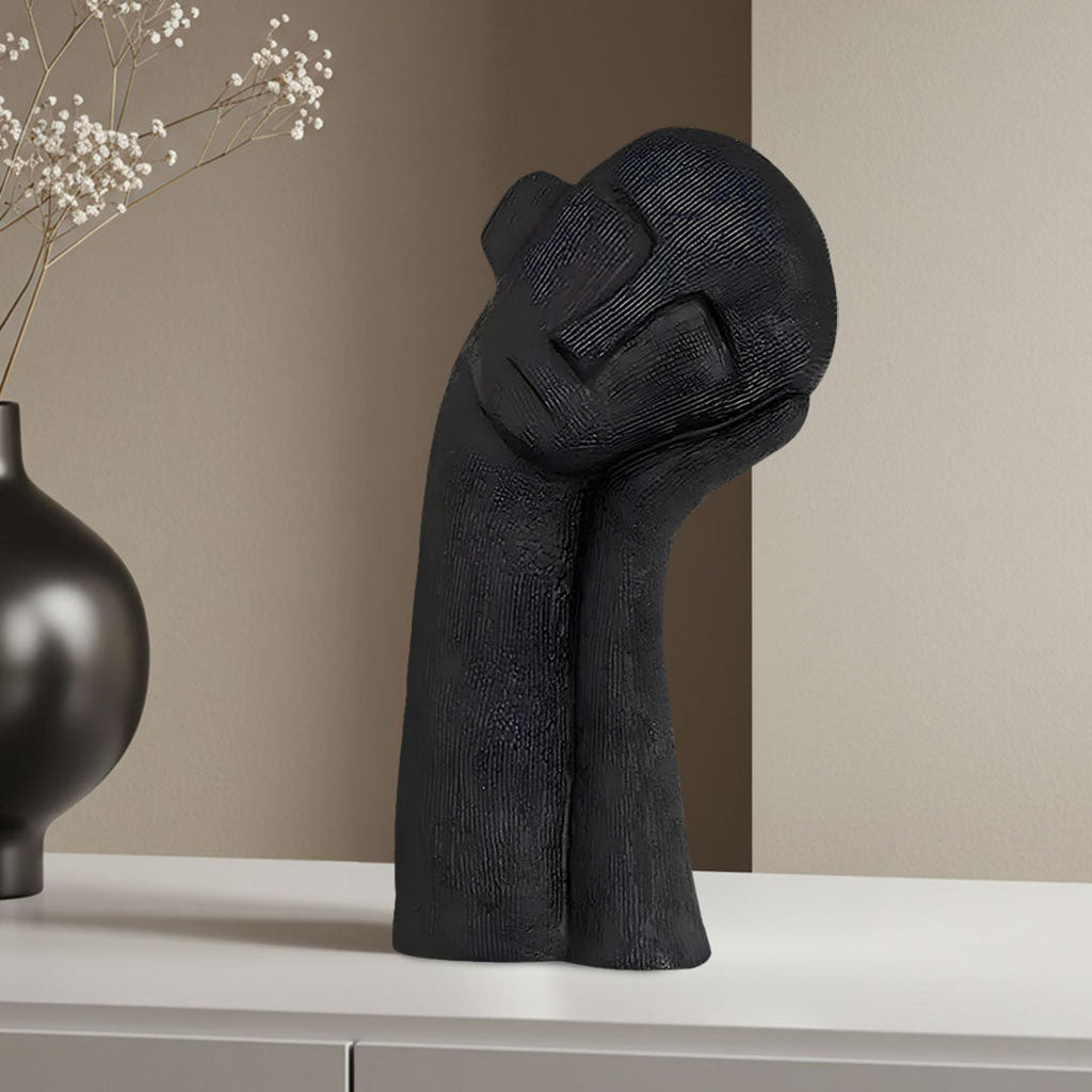 38cm matte black minimalist resin sculpture with linear texture and symbolic design for home decor — view 4