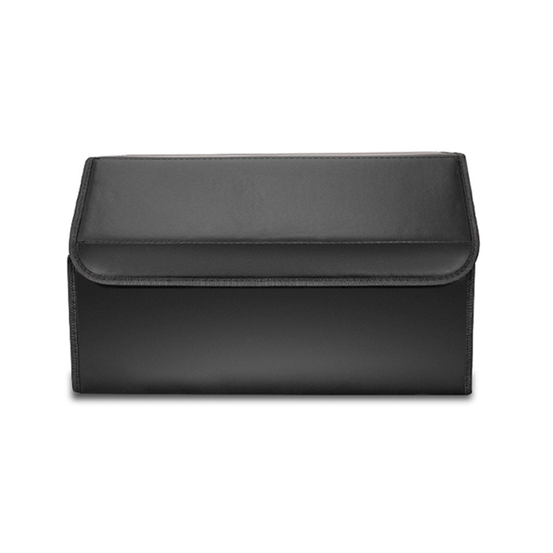 Black leather car trunk organizer with diamond stitching, 65L capacity, and secure hardware locks. — view 4