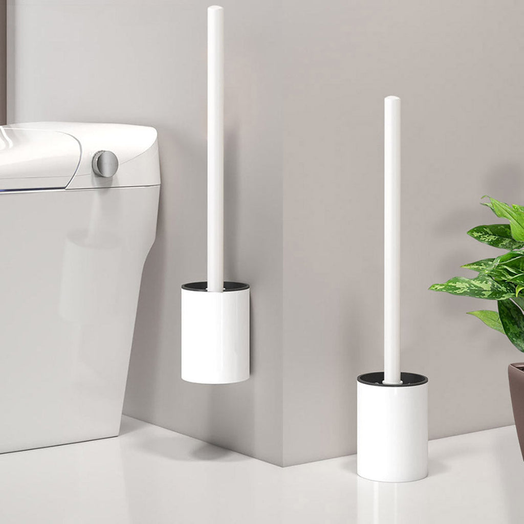 White wall-mounted aluminum toilet brush and holder set with ergonomic handle and hygienic bristles — view 4