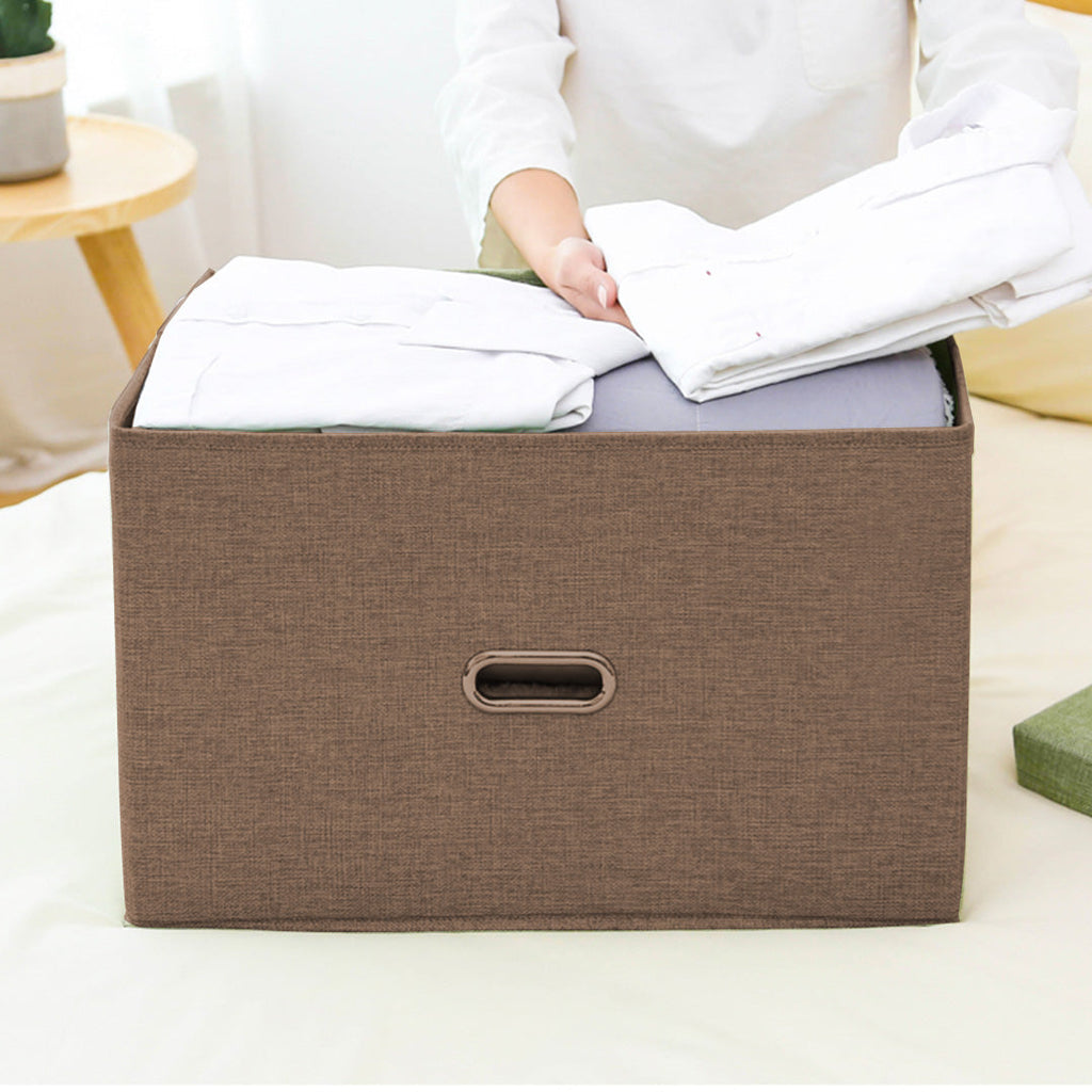 Large coffee brown foldable canvas storage box with reinforced handles for home organization — view 4