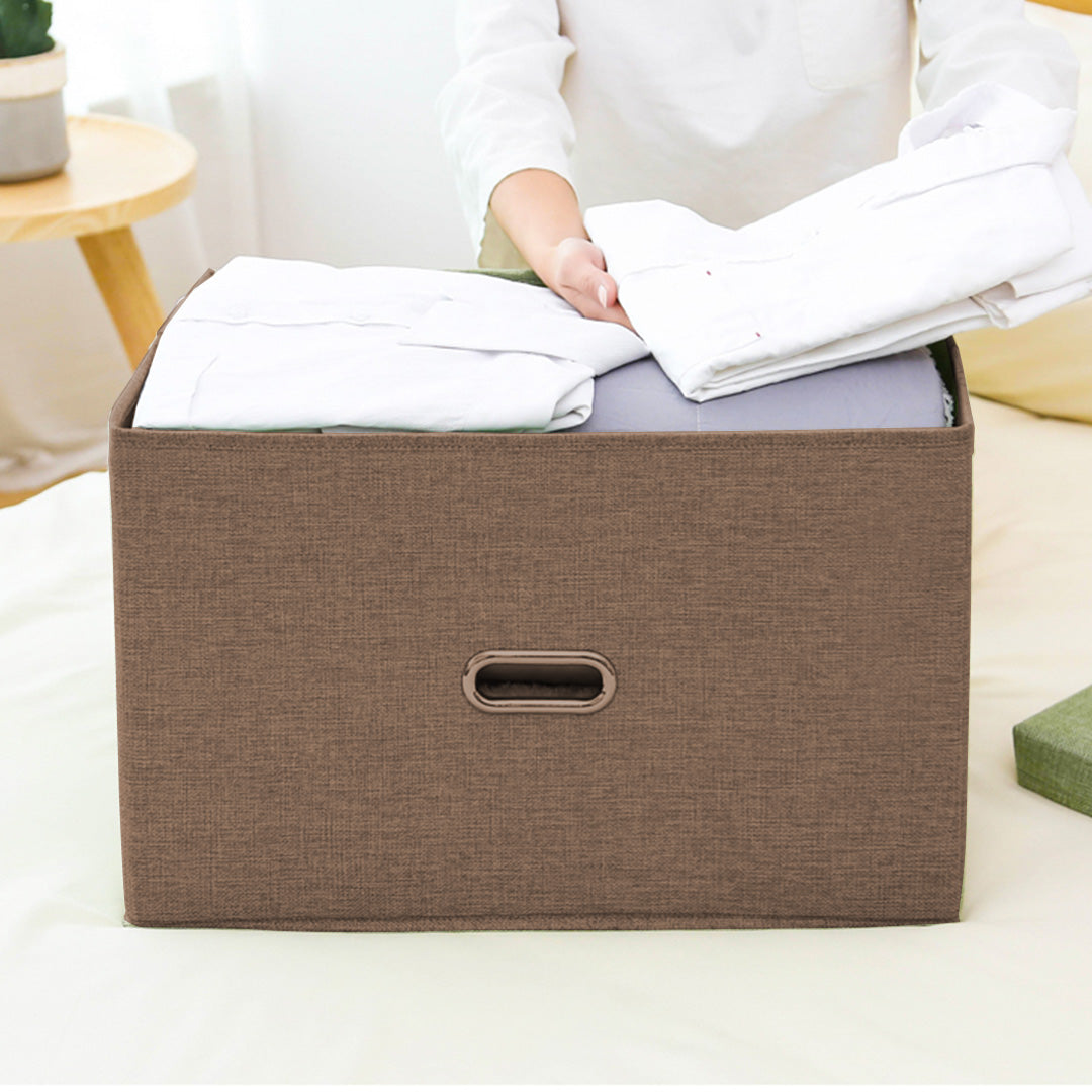 Large coffee brown foldable canvas storage box with reinforced handles for home organization — view 4