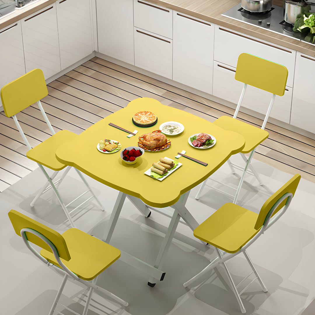 Yellow minimalist folding table with white metal legs for modern indoor and outdoor living spaces — view 4