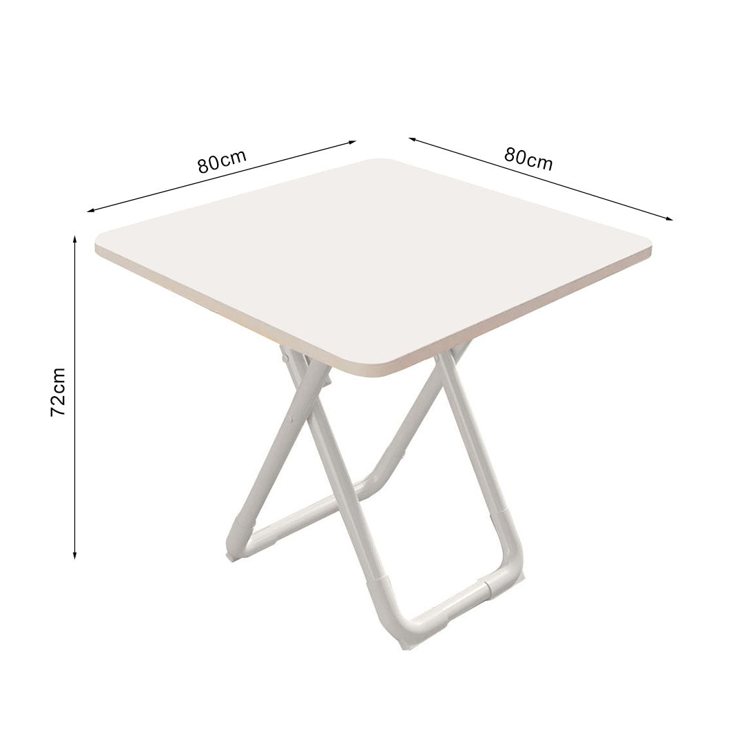 Modern minimalist 80cm white square table with matching white wooden legs for dining or office use — view 5