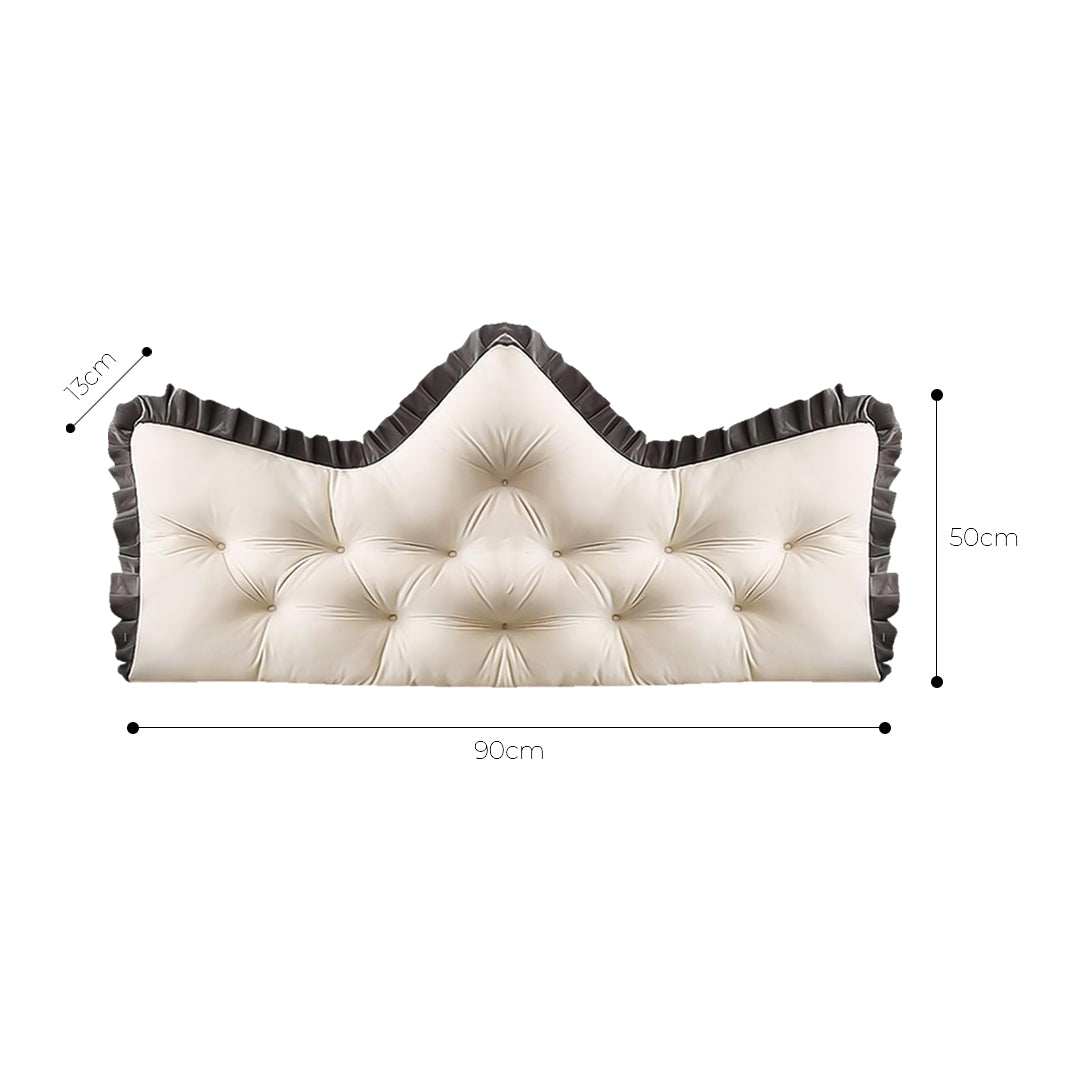Two cream crown shaped tufted headboard pillows with charcoal ruffled edges for bed or sofa support — view 5