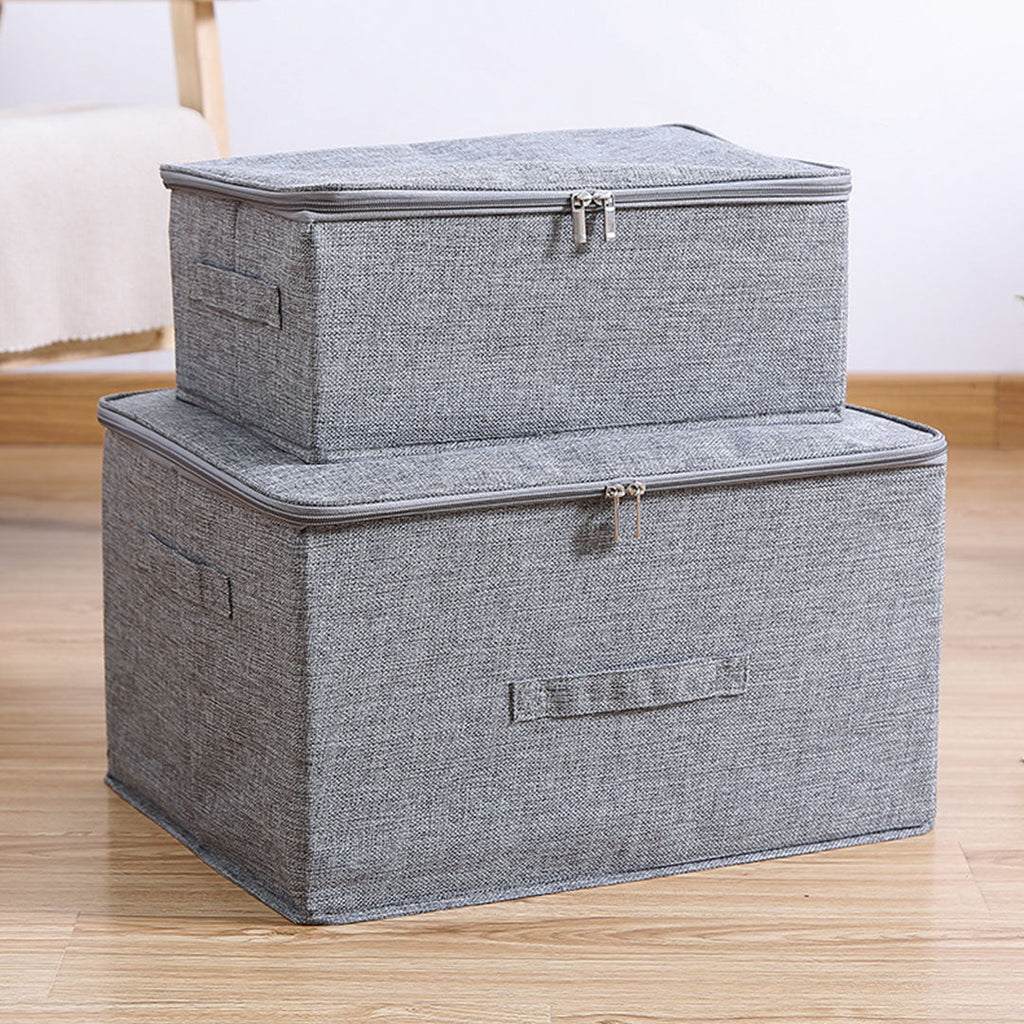 Small grey fabric foldable storage box with double zippers and reinforced handles for home organization — view 5