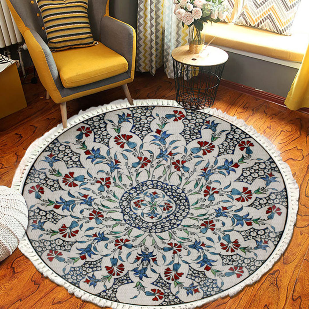 Two 120cm round mandala area rugs with intricate pattern for living room and bedroom floor decor — view 5