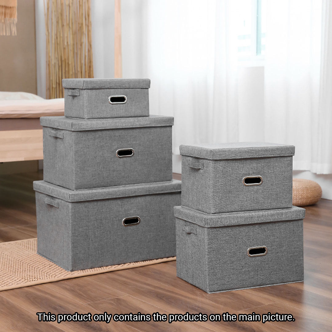 Small grey foldable canvas storage box with rivet handles for stylish home organization. — view 4