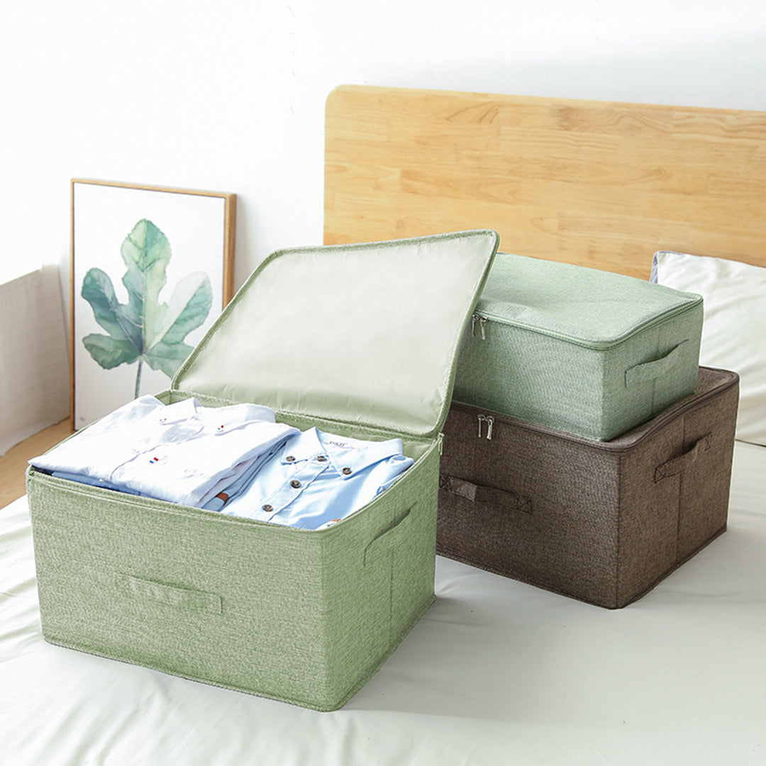 Large green foldable storage box with double zipper and reinforced handles for home organization — view 5