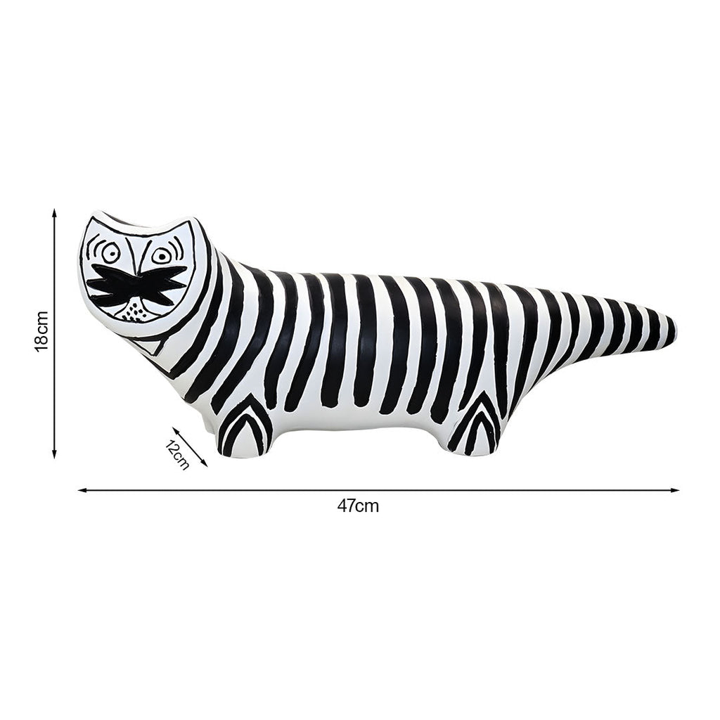 Elongated black and white striped cat resin sculpture for modern bookshelf or console table decor — view 5