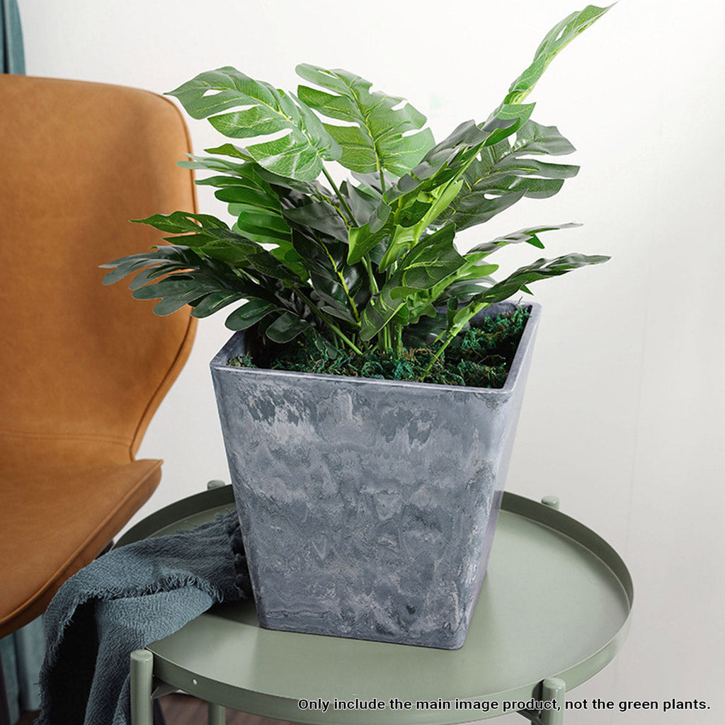 Weathered grey concrete look square resin indoor planter pot for home and office decor — view 5