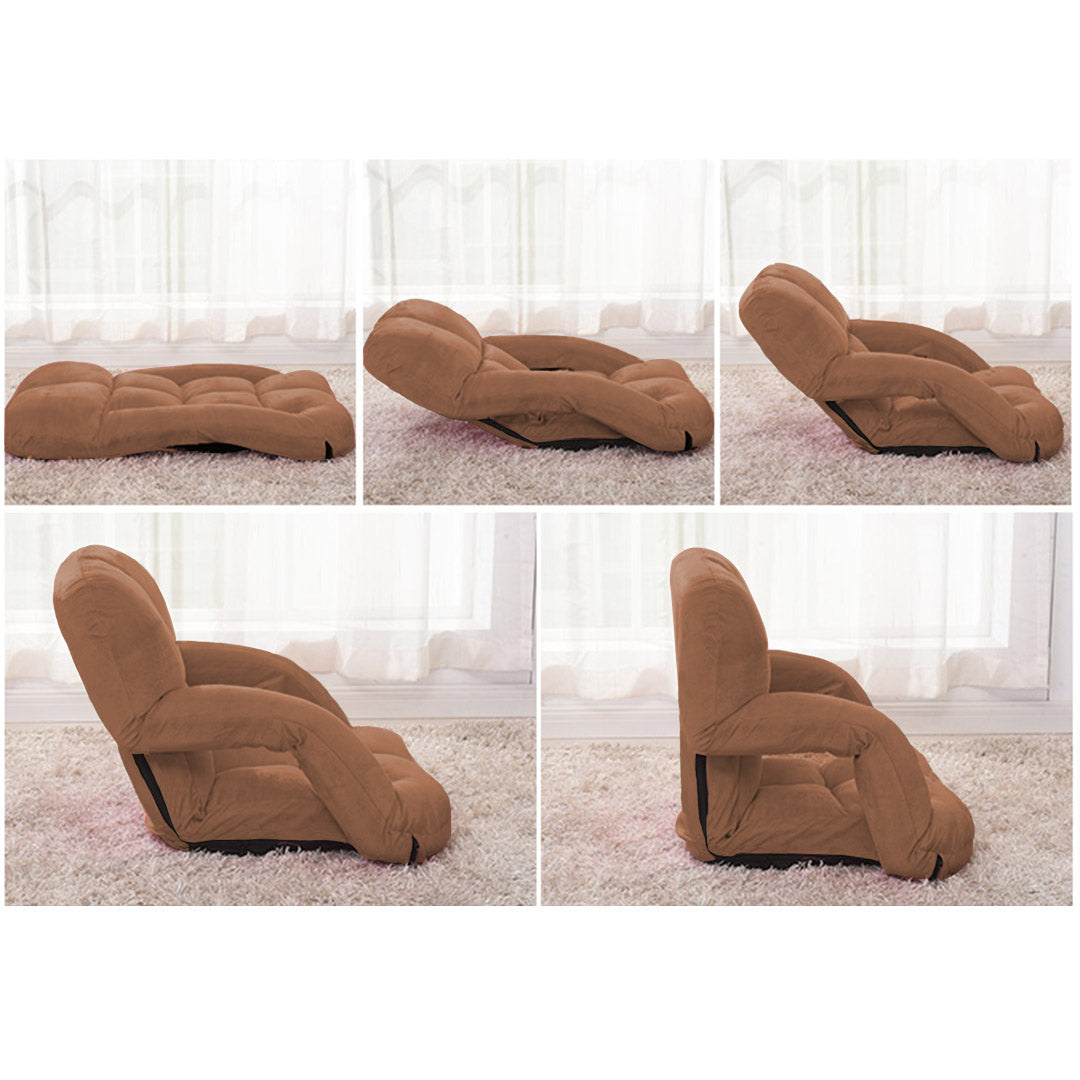 Coffee brown SOGA foldable floor lounge chair with armrests and plush flannel fabric — view 5