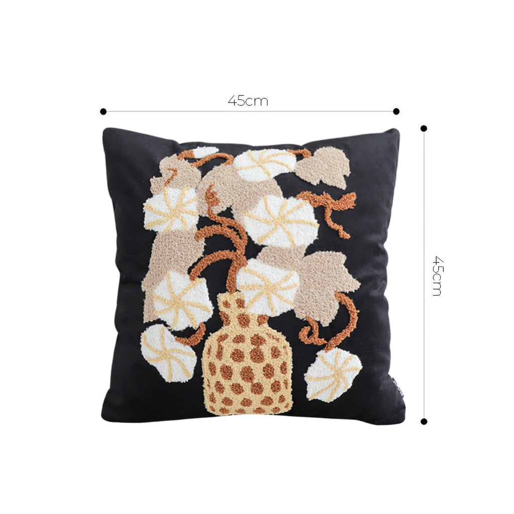 Black and gold floral embroidered 45cm throw pillow with wicker basket design for home decor — view 5