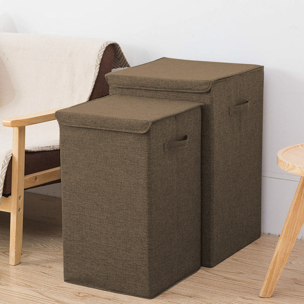 Coffee brown medium collapsible laundry hamper storage box made of premium fabric and cardboard — view 5