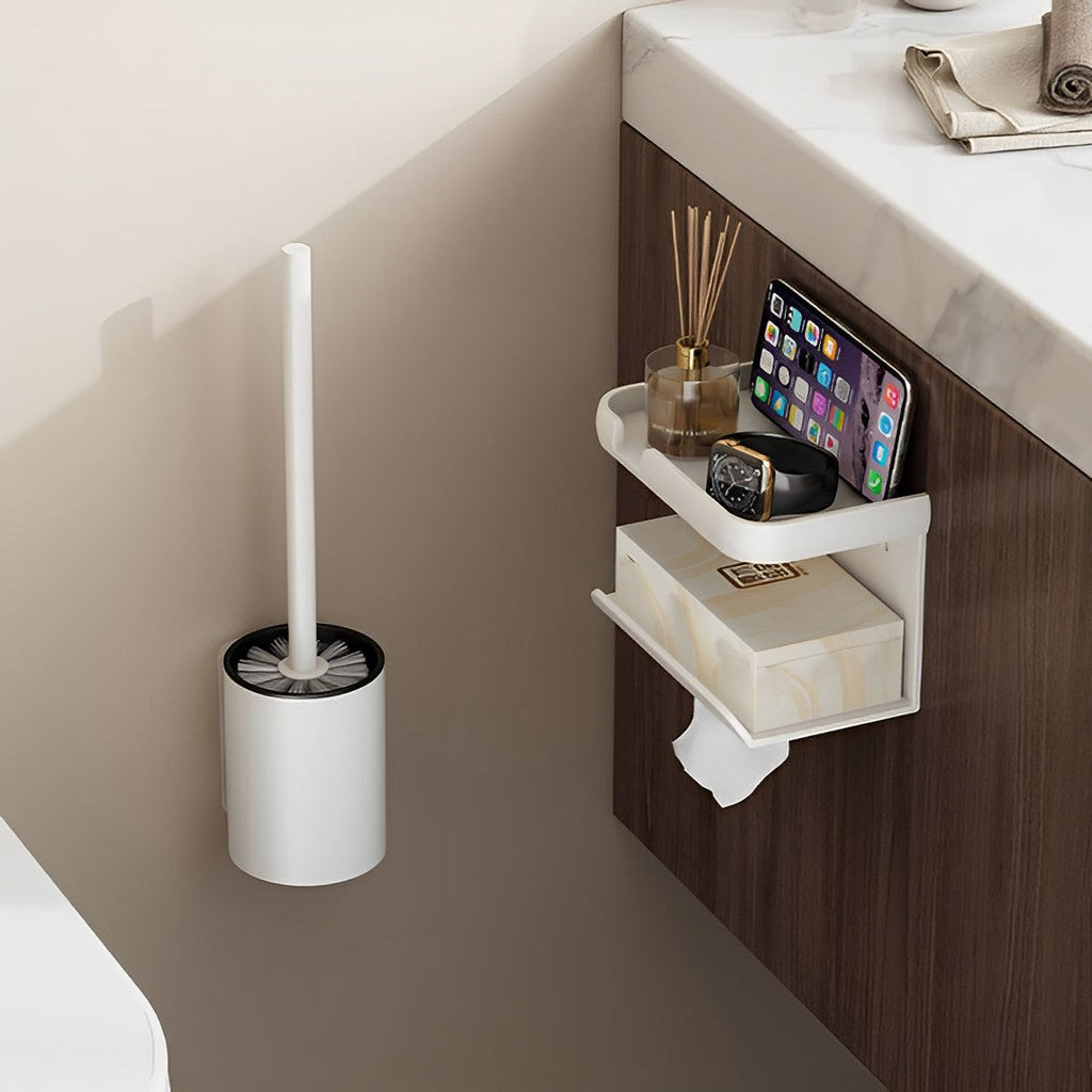 White aluminum wall-mounted toilet brush with holder and ergonomic handle for bathroom cleaning — view 5