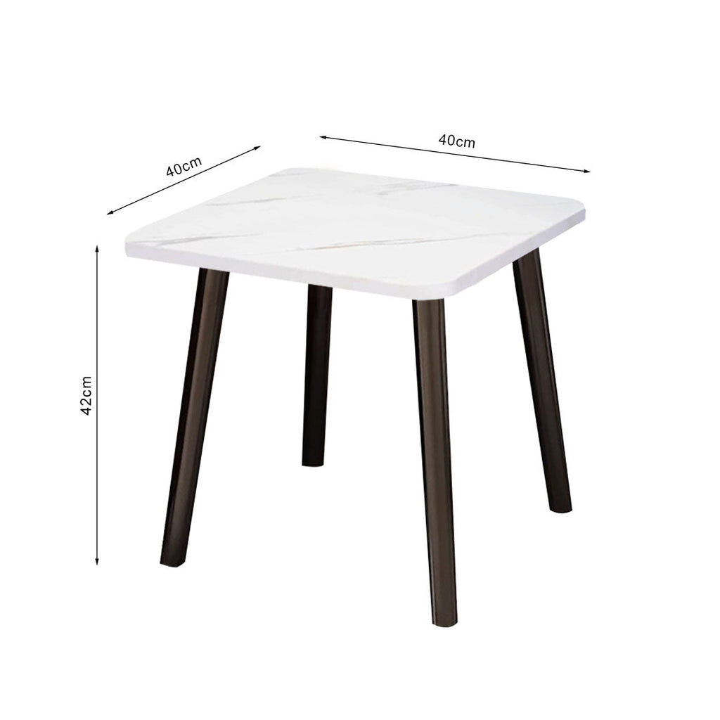 Modern white stone-patterned side table with black pine wood legs for contemporary living room decor — view 5