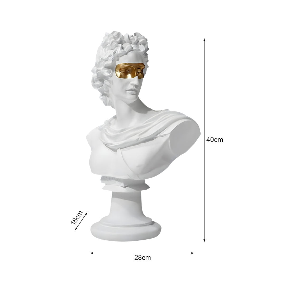 White Greco-Roman resin bust sculpture with modern gold sunglasses standing at 40cm tall — view 5