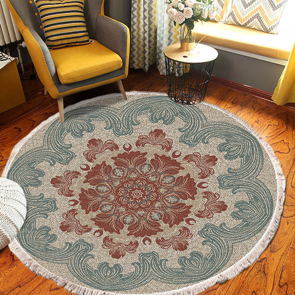 90cm round area rug with a mesmerizing multicolor mandala bohemian design and anti-slip backing — view 5