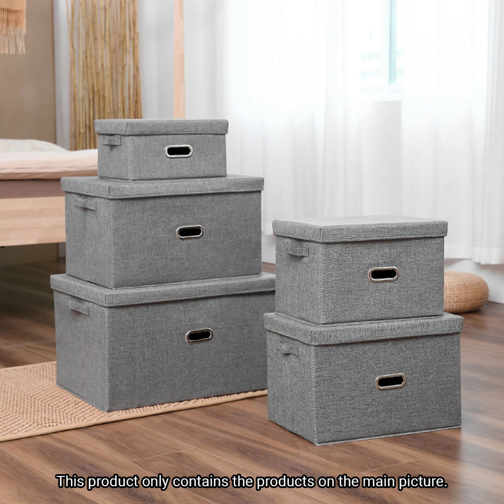 Two small grey foldable canvas storage boxes with reinforced carrying handles for home organization — view 4