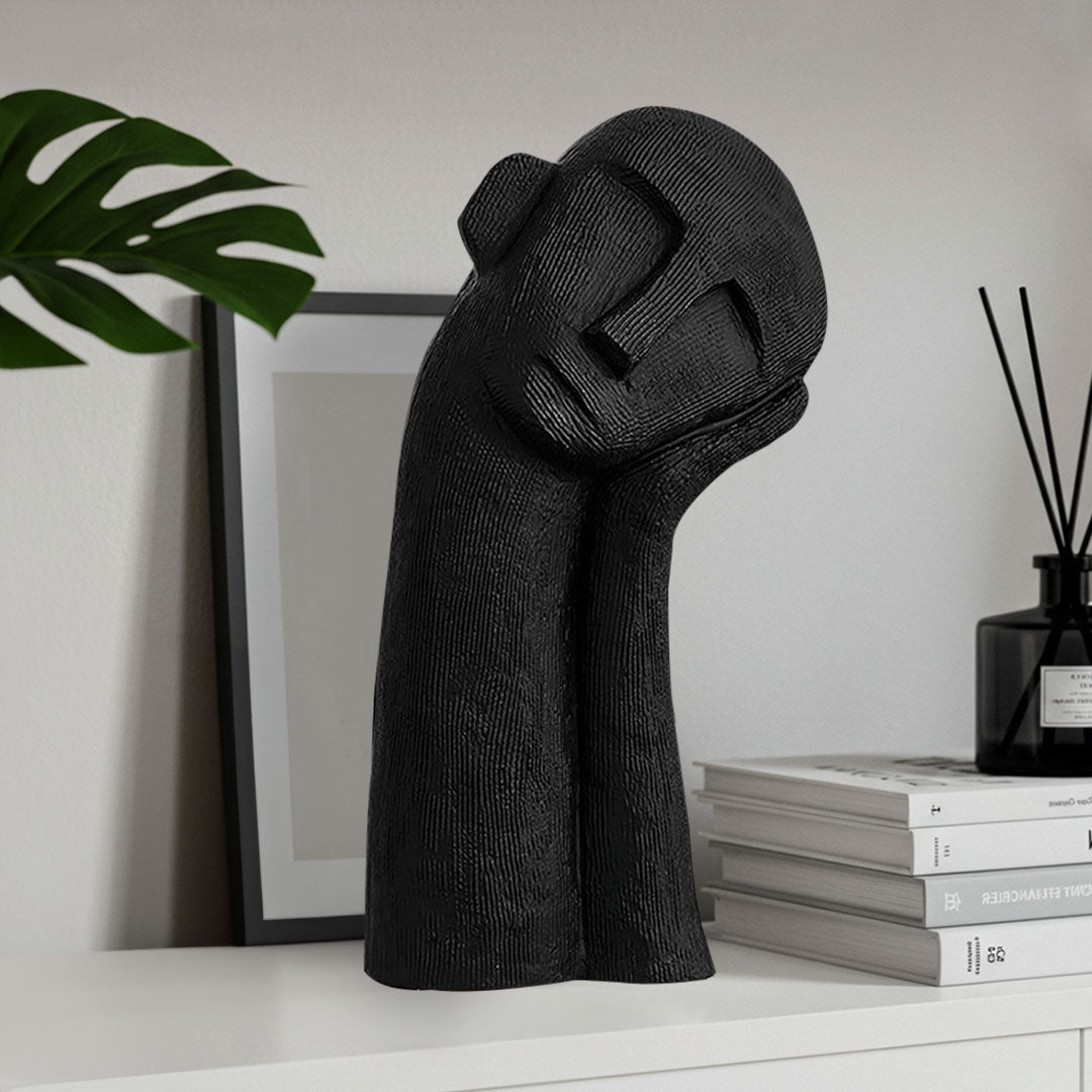 38cm matte black minimalist resin sculpture with linear texture and symbolic design for home decor — view 5