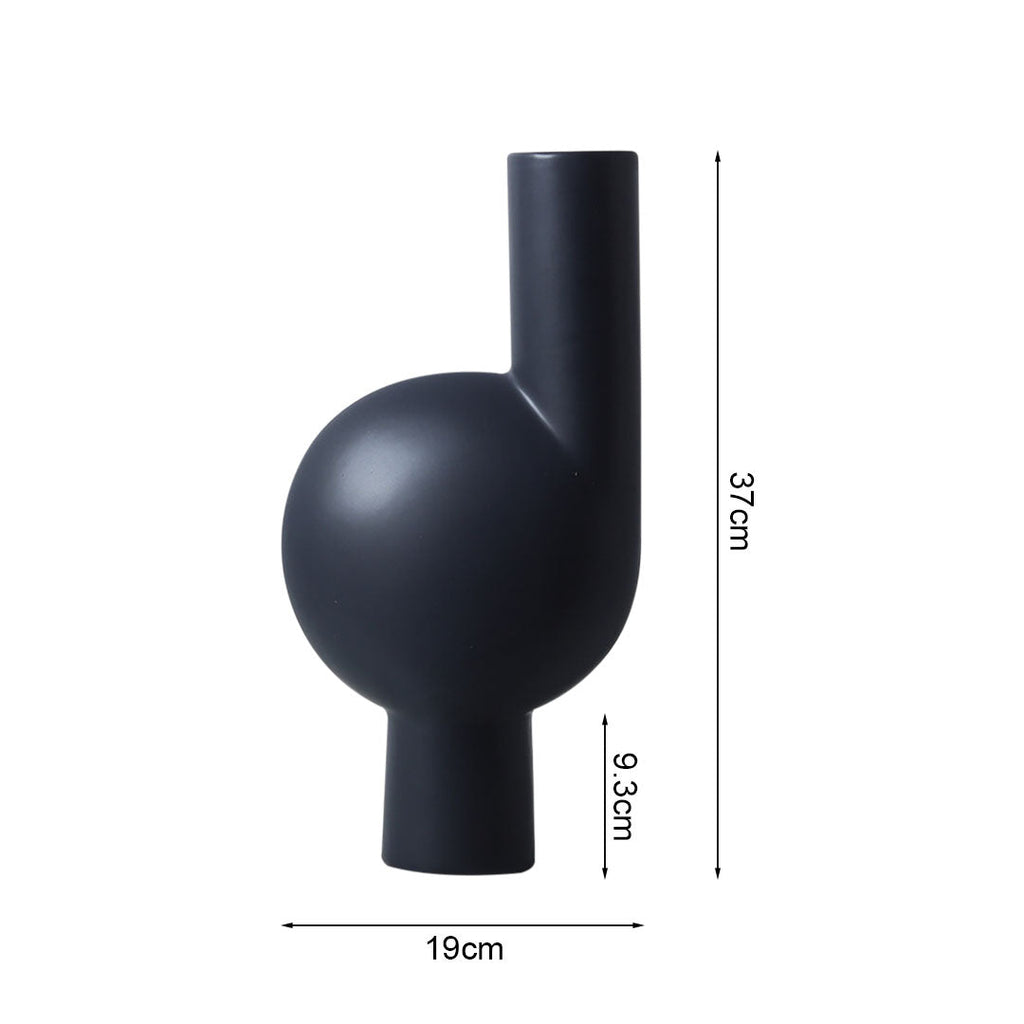 Large black ceramic modern abstract vase with narrow neck for contemporary home decor styling. — view 5