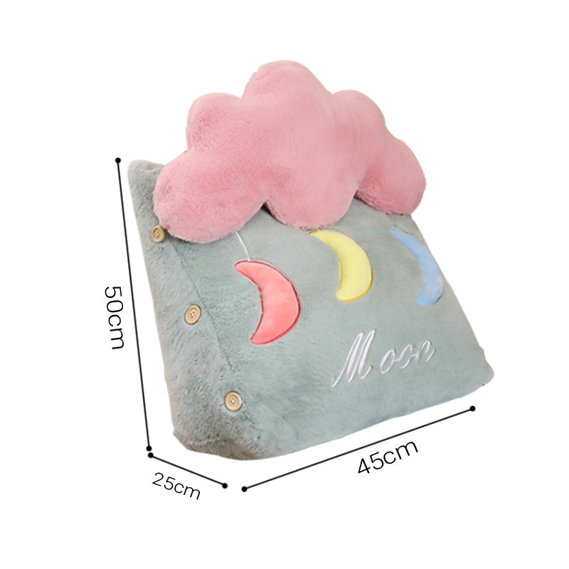 Two green cloud shaped plush wedge pillows for lumbar support on a bed or sofa — view 5