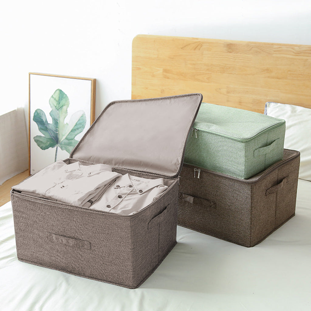 Coffee brown large double zipper storage box foldable clothes basket with reinforced handles — view 5