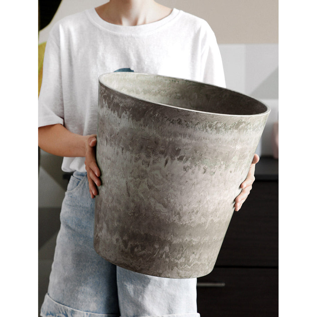 Rock grey round resin plant pot with a concrete cement pattern for indoor gardening — view 5
