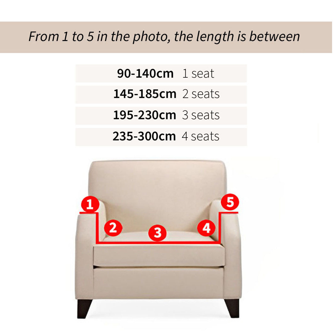 Grey geometric print 4-seater sofa cover stretched securely over a modern living room couch — view 5