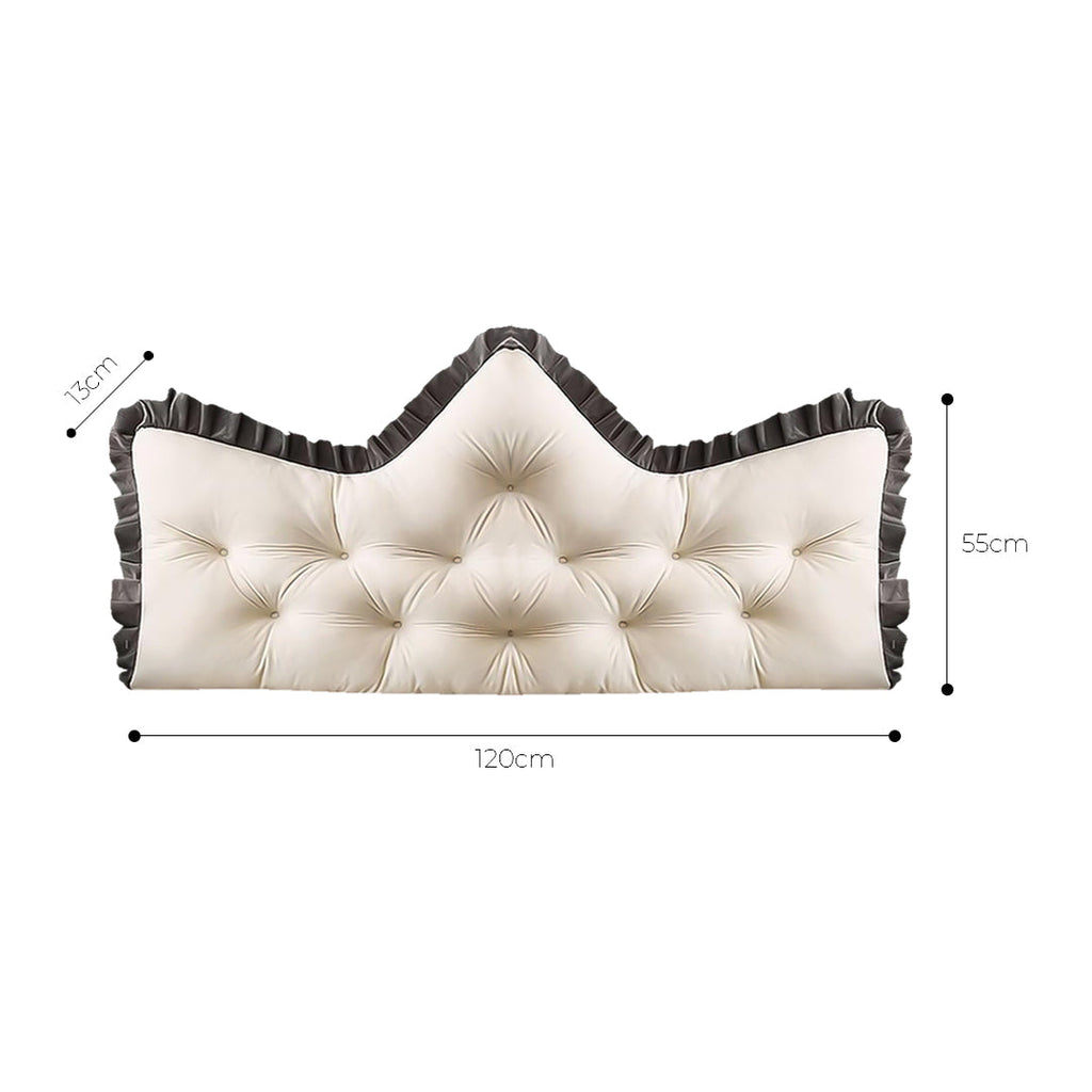 Cream tufted crown headboard cushion pillow with charcoal ruffled edges and plush backrest support — view 5