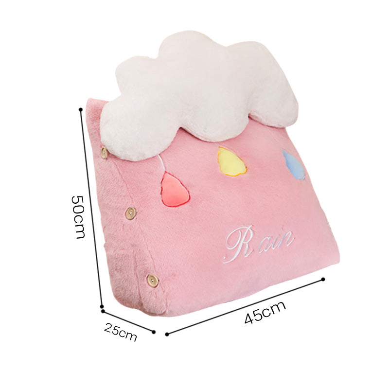 Two pink cute cloud shaped plush lumbar wedge pillows for bed or sofa — view 5