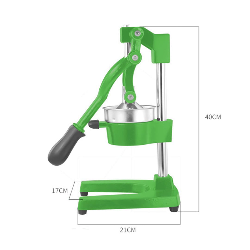 Green solid cast iron manual citrus juicer with food grade stainless steel strainer and heavy handle — view 5