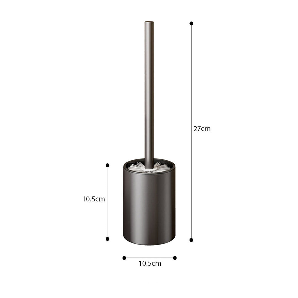 Dark grey wall-mounted aluminum toilet brush with handle and draining holder for modern bathroom cleaning. — view 5