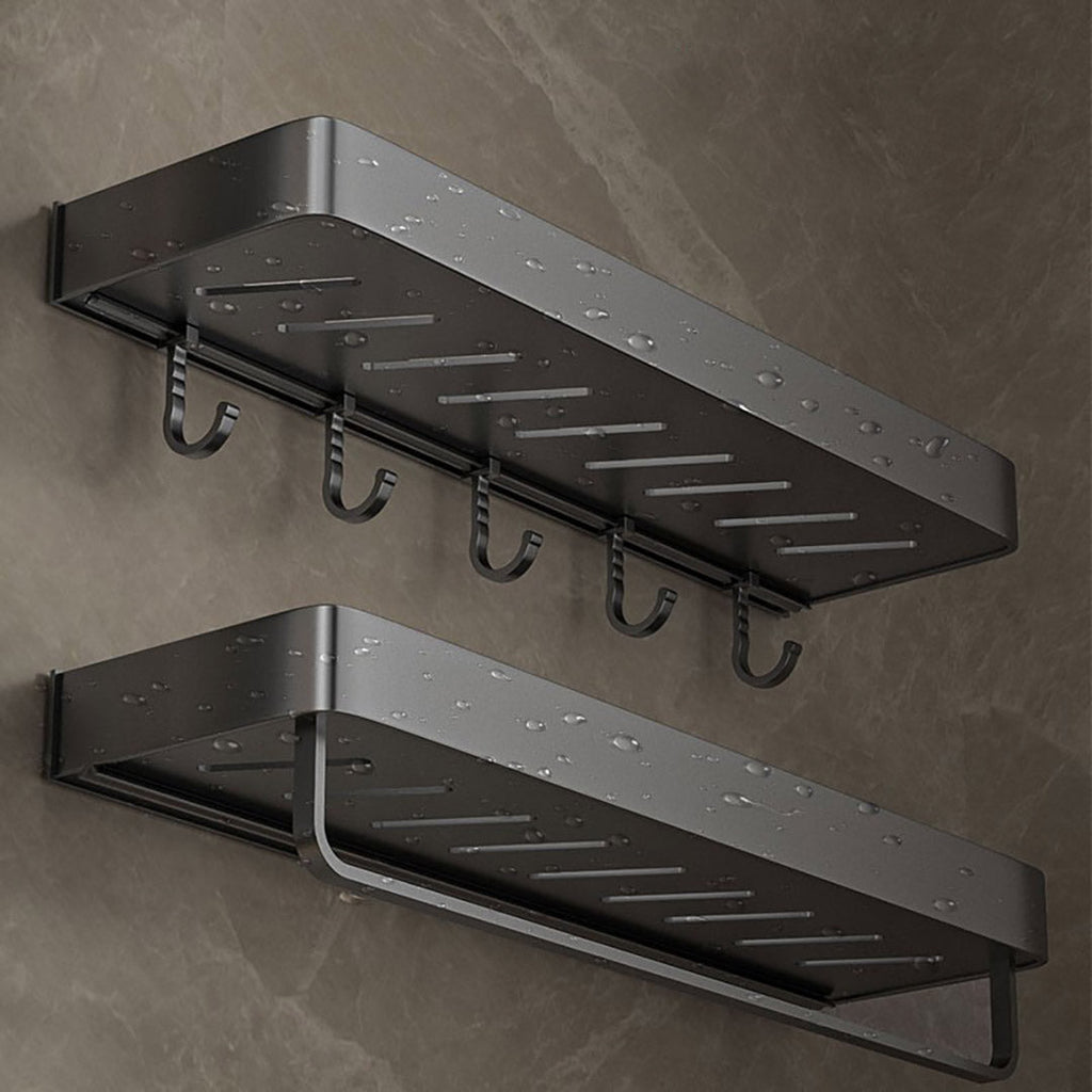 Two black aluminum wall mounted kitchen spice storage racks with hanging hooks for organizing utensils. — view 5