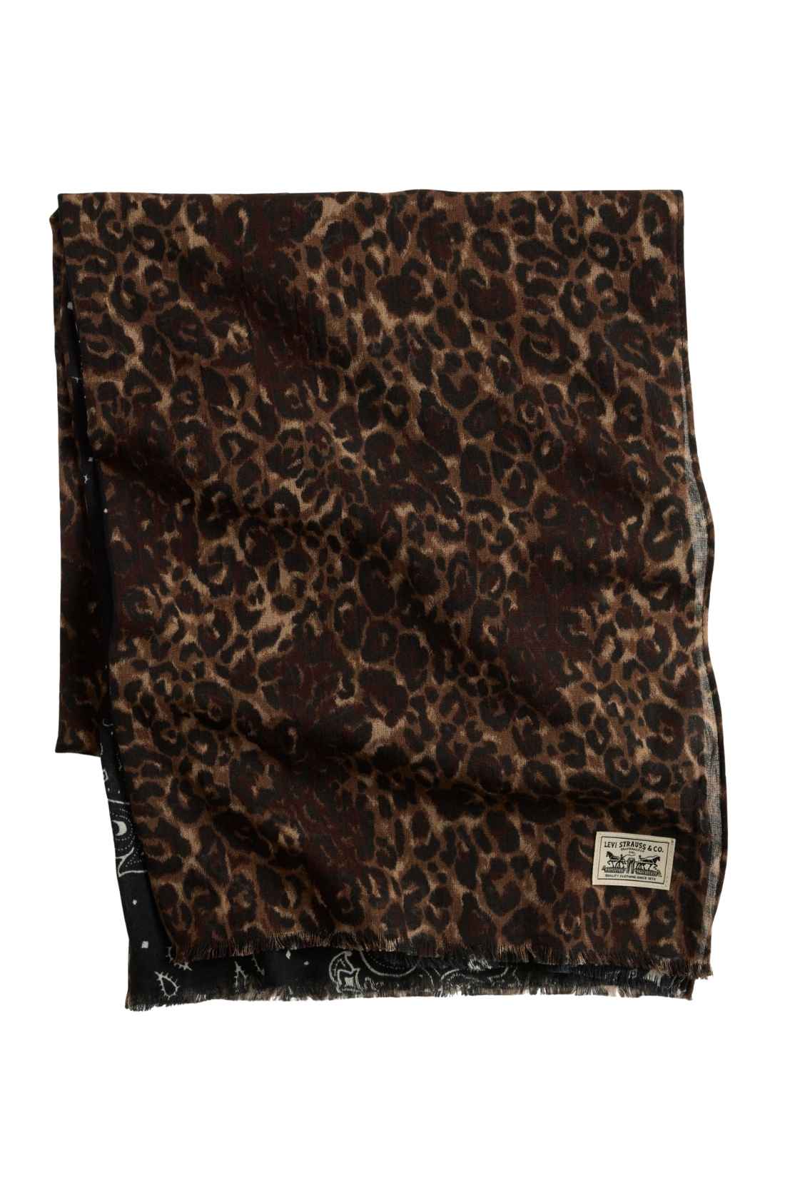 Women's pure cotton scarf with contrasting prints and frayed hem flat weave design — view 6