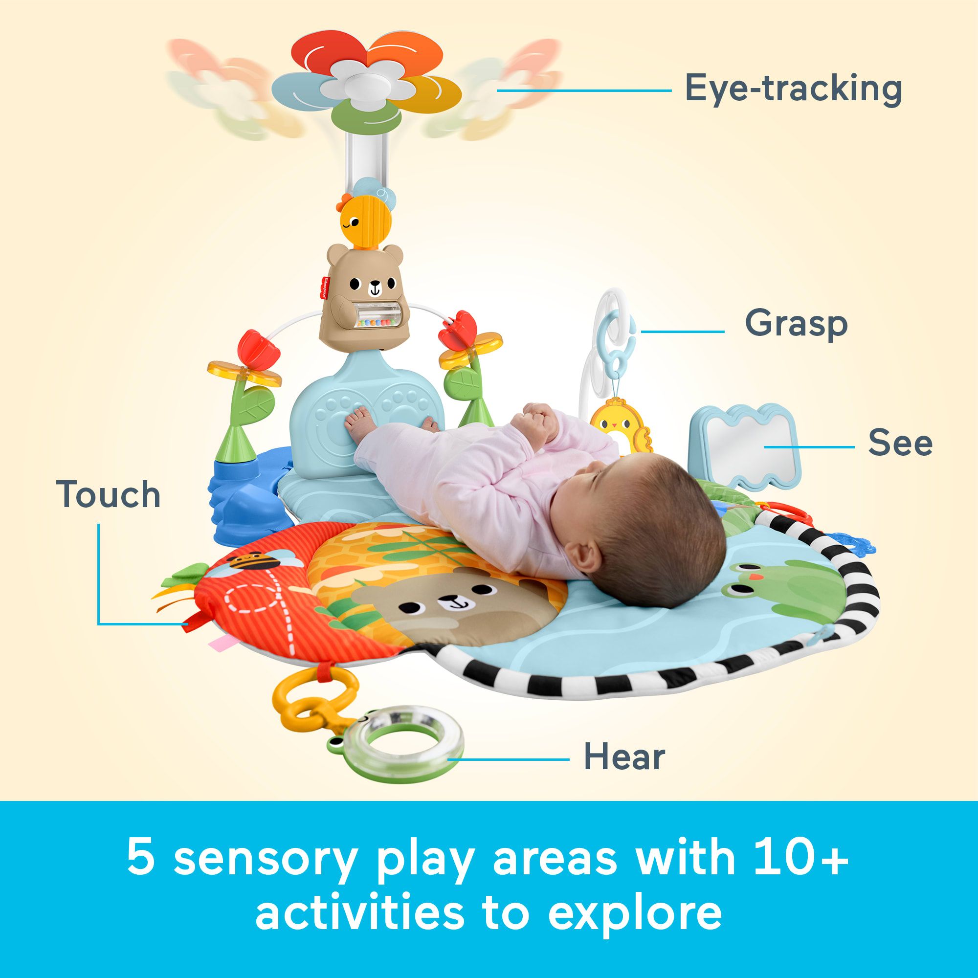 Fisher-Price 3-in-1 baby activity gym and play mat with swaying mobile and sensory toys — view 5