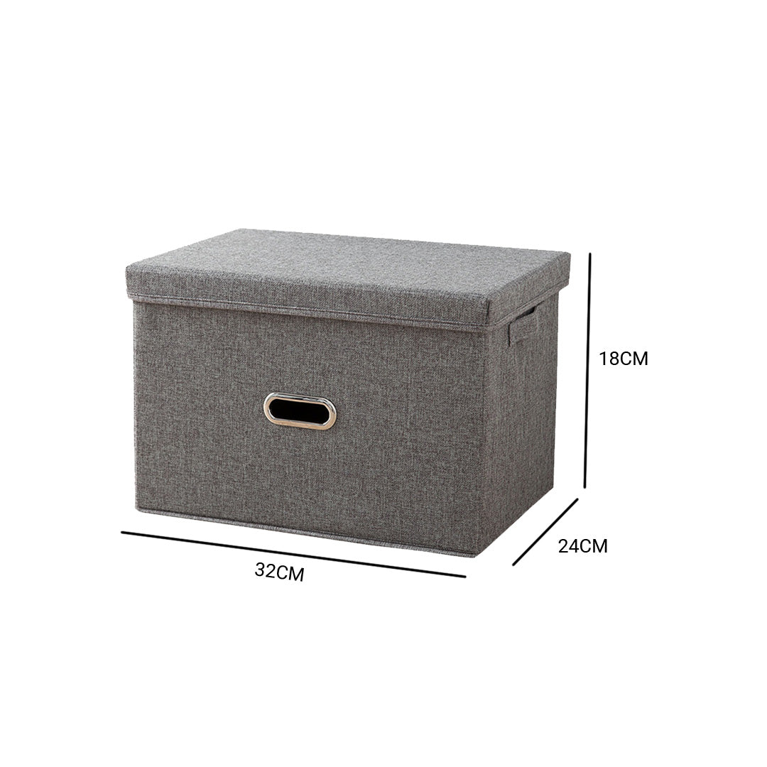 Two small grey foldable canvas storage boxes with reinforced carrying handles for home organization — view 5